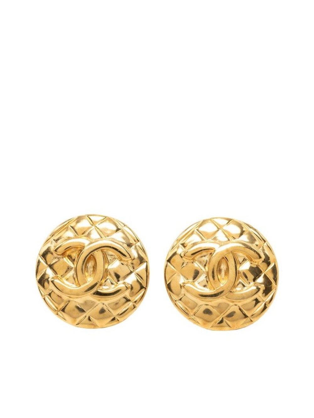 Chanel CC Logo Round Earrings 24 Gold Plated